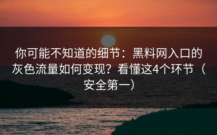 你可能不知道的细节：黑料网入口的灰色流量如何变现？看懂这4个环节（安全第一）