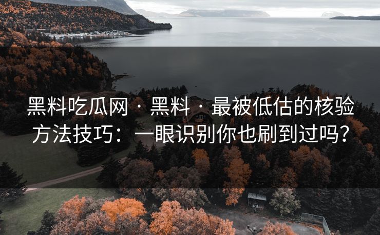 黑料吃瓜网 · 黑料 · 最被低估的核验方法技巧：一眼识别你也刷到过吗？